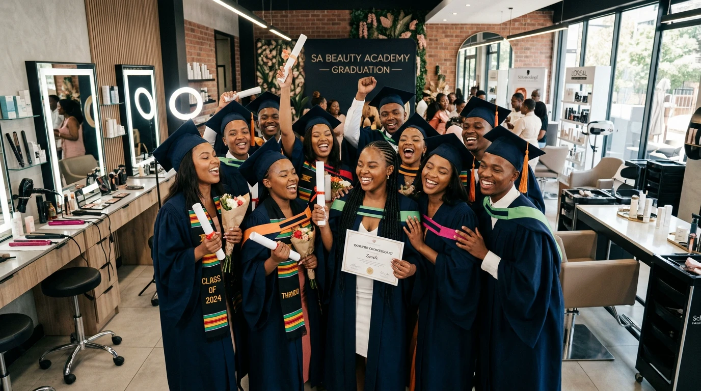 South African beauty academy graduates celebrating their qualification